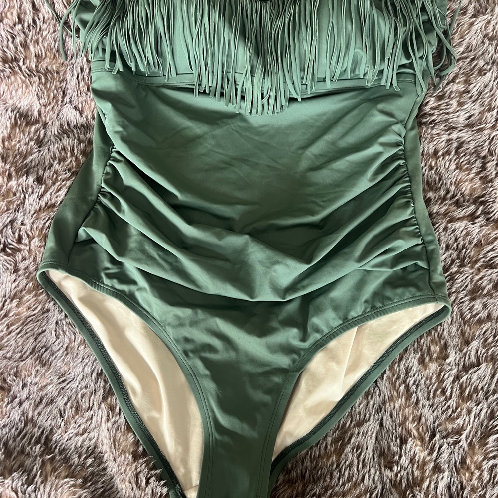 Green Fringe Swimsuit